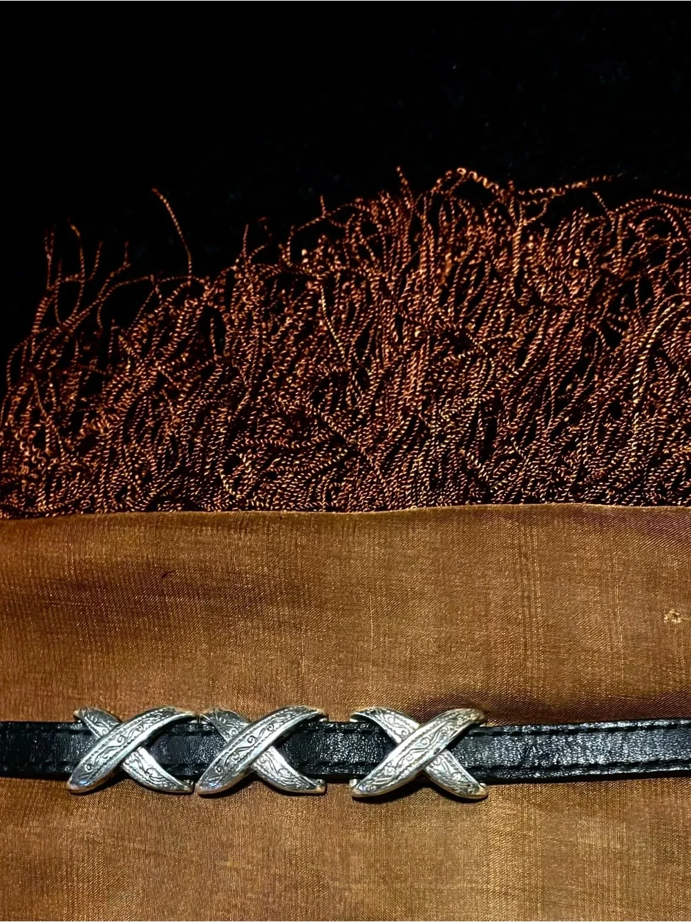 Black Leather Western-Style Bracelet with Sterling Silver Accents